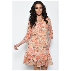 Платье женское шифоновое молочного цвета с разноцветными узорами 171593L