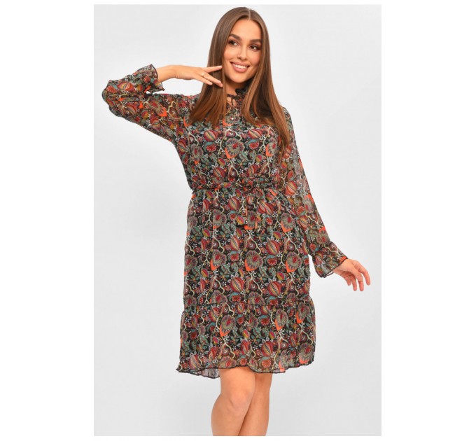 Платье женское черного цвета в цветок 171649L