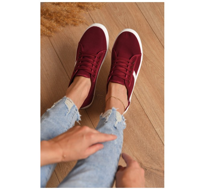 Мокасини жіночі бордового кольору на шнурівці текстиль 172719L