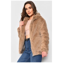 Шубка жіноча на штучному хутрі бежевого кольору 173109L