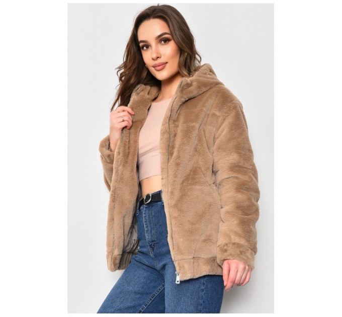 Шубка жіноча на штучному хутрі бежевого кольору 173109L