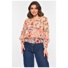 Блуза жіноча в сіточку з принтом бежевого кольору 173815L