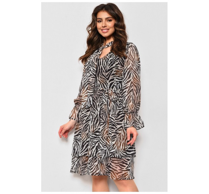 Сукня жіноча шифонова чорного кольору з принтом 174140L