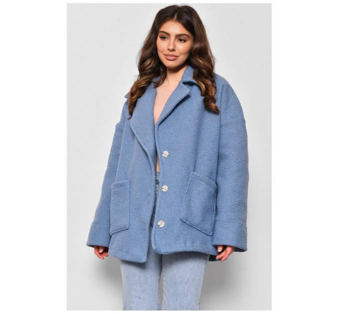 Пальто жіноче напівбатальне вкорочене блакитного кольору 176721L