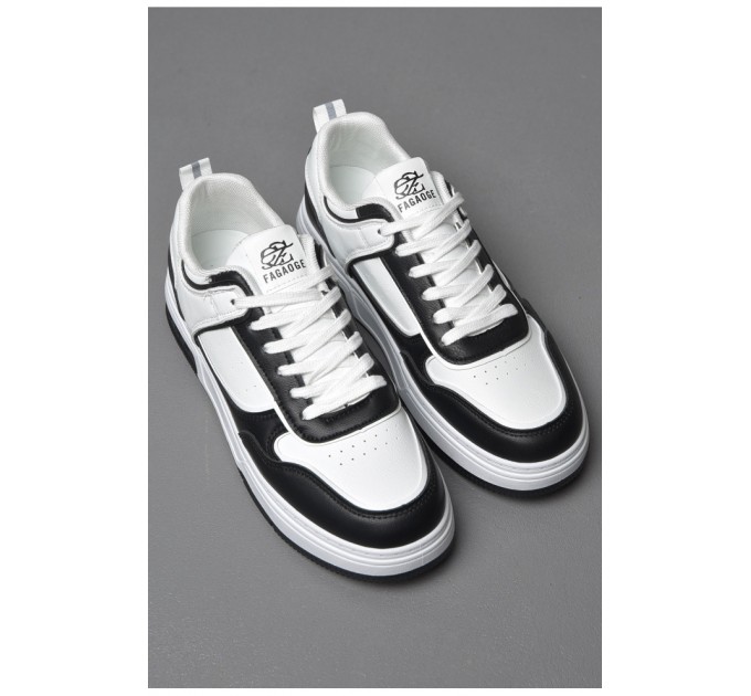 Кроссовки мужские черно-белого цвета на шнуровке 177387L