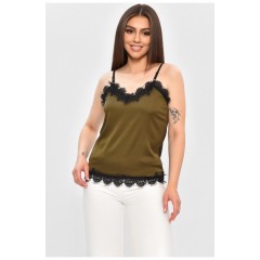 Майка жіноча з мереживом кольору хакі 178243L Майка жіноча з мереживом кольору хакі 178243L