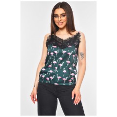 Майка жіноча з мереживом зеленого кольору 179064L Майка жіноча з мереживом зеленого кольору 179064L