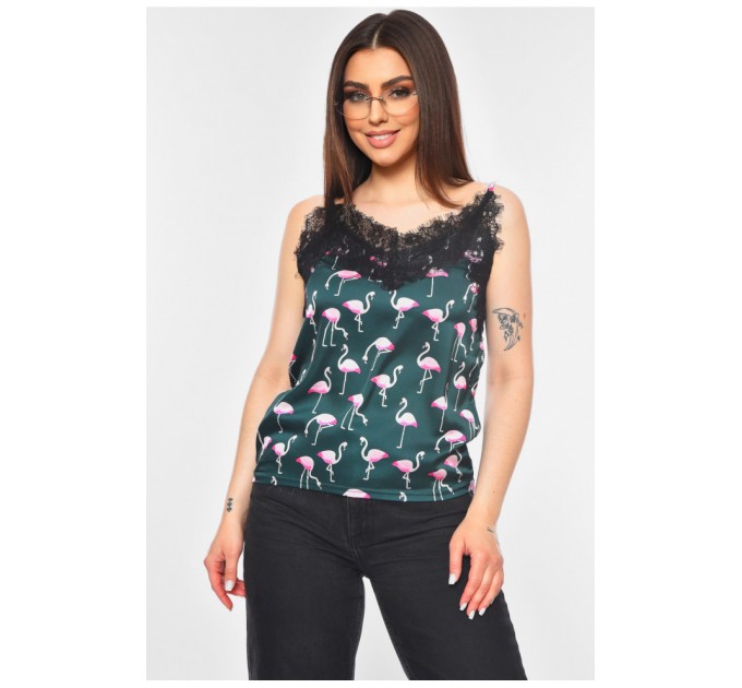 Майка жіноча з мереживом зеленого кольору 179064L