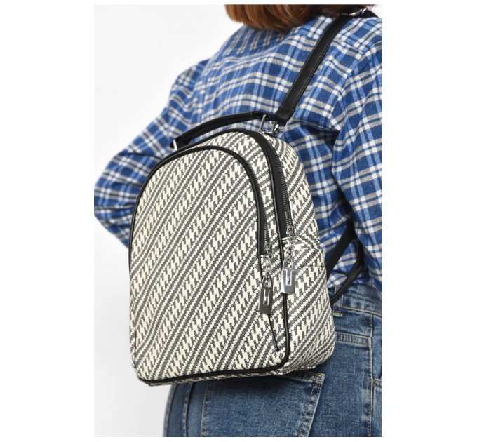 Жіночий рюкзак з екошкіри чорно-білого кольору 179285L