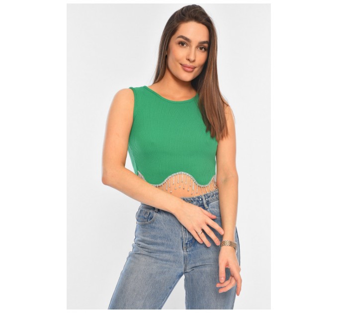 Топ-майка у рубчик жіночий зеленого кольору 179571L