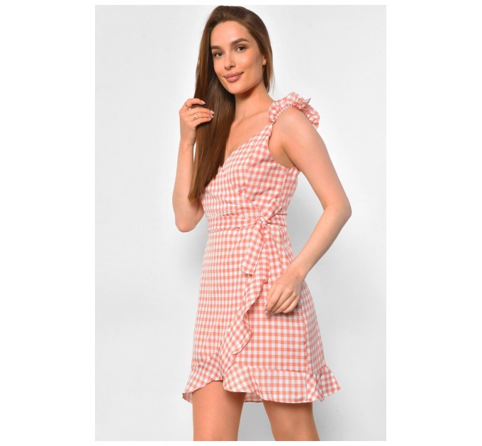 Сарафан жіночий в клітинку персикового кольору 179671L