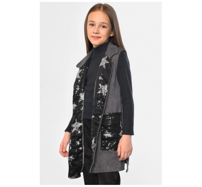 Кардиган дитячий для дівчинки без рукавів сірого кольору 182735L