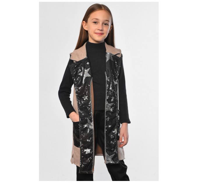 Кардиган дитячий для дівчинки без рукавів кольору мокко 182736L