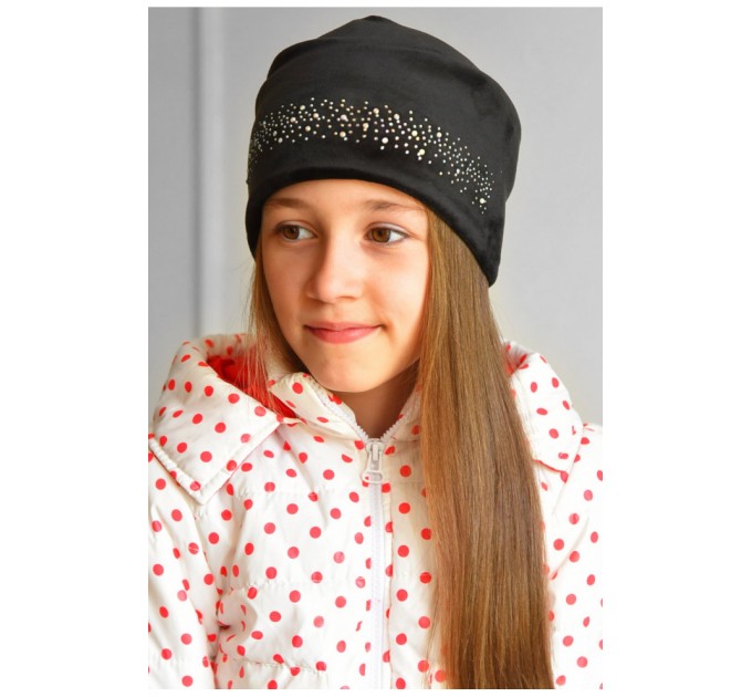 Шапка подростковая для велюровой девочки черного цвета 182942L