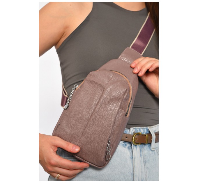 Бананка жіноча з екошкіри пудрового кольору однотонна 185390L