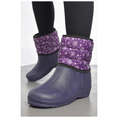 Дутики женские на меху фиолетового цвета со снежинками 186059L