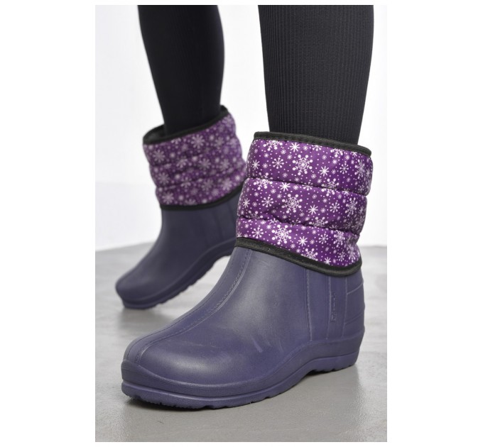 Дутики женские на меху фиолетового цвета со снежинками 186059L