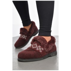 Тапочки женские на меху бордового цвета с узором 186086L