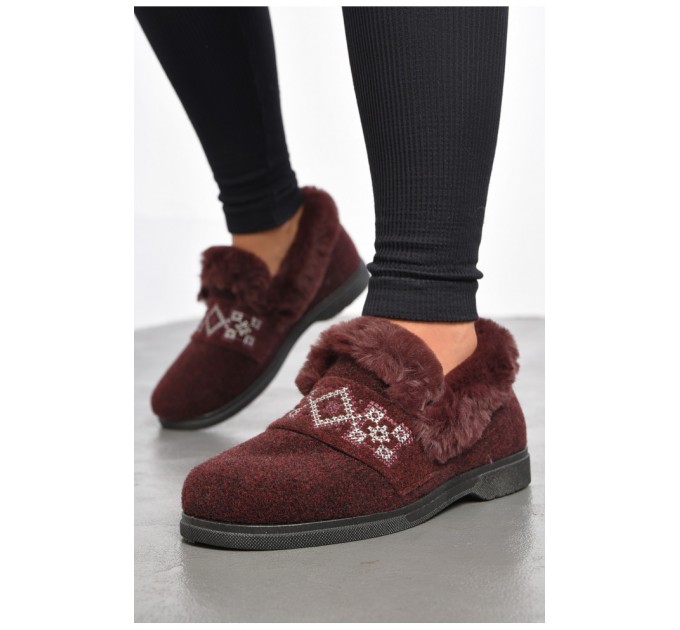 Тапочки женские на меху бордового цвета с узором 186086L