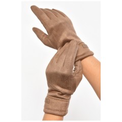 Рукавички жіночі замшеві на штучному хутрі сенсорні кольору мокко 187472L