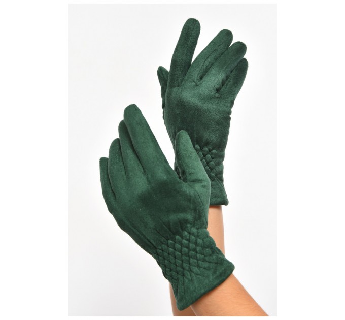 Перчатки женские замшевые на искусственном меху сенсорные зеленого цвета 187485L