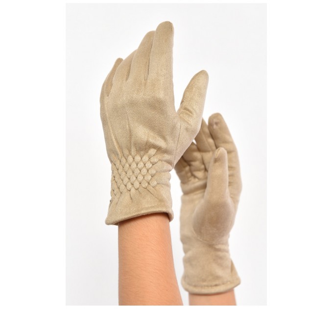 Перчатки женские замшевые на искусственном меху сенсорные бежевого цвета 187486L