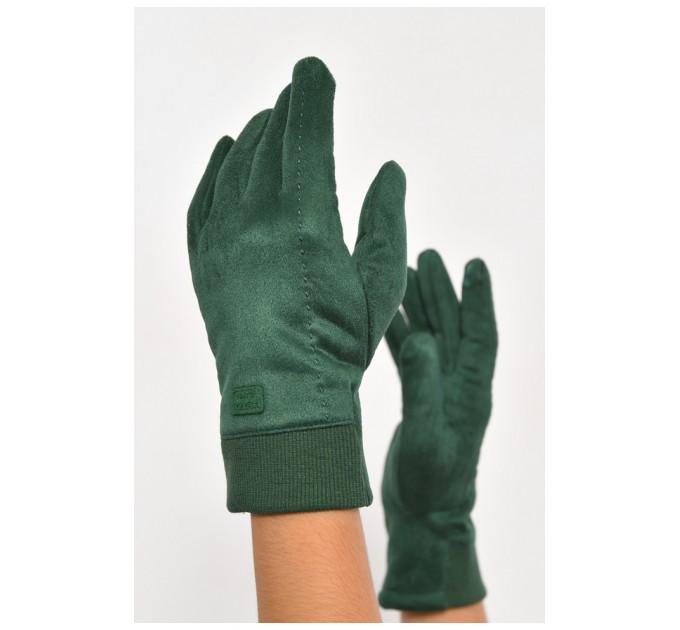 Рукавички жіночі замшеві на штучному хутрі сенсорні зеленого кольору 187494L