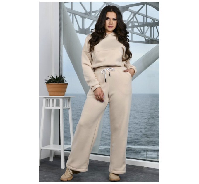 Спортивний костюм жіночий на флісі бежевого кольору 188970L