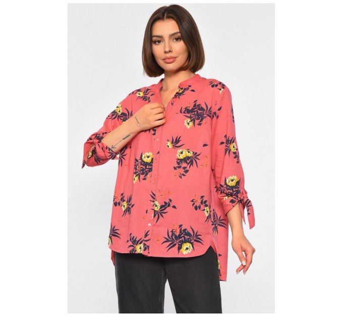 Блуза женская полубатальная кораллового цвета 189066L