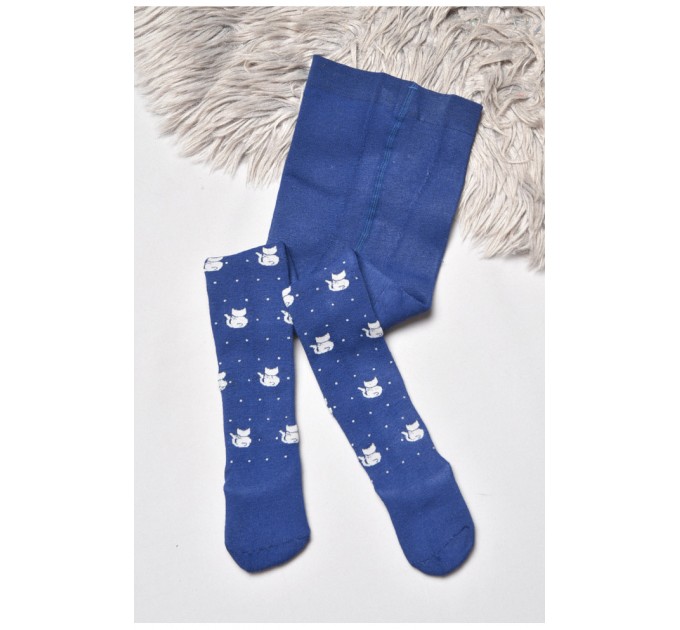 Колготи дитячі махрові для дівчинки синього кольору 189592L