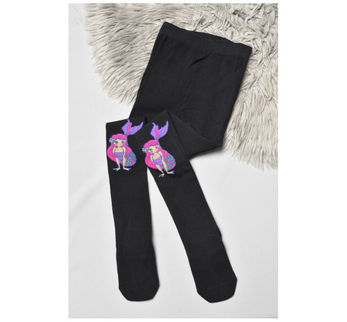 Колготи дитячі з малюнком для дівчинки чорного кольору 189950L