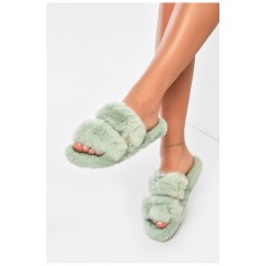 Капці домашні жіночі оливкового кольору хутряні 190223L Капці домашні жіночі оливкового кольору хутряні 190223L