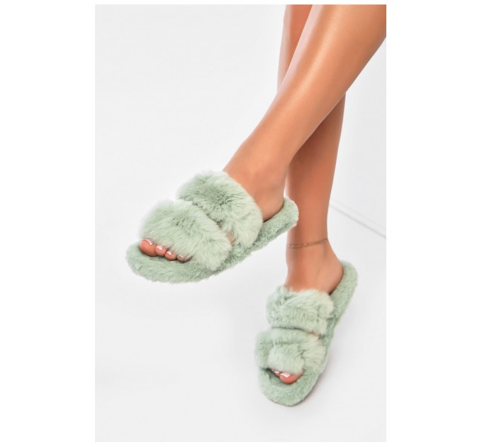 Капці домашні жіночі оливкового кольору хутряні 190223L