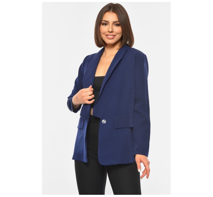 Женский однотонный пиджак темно-синего цвета 190482L