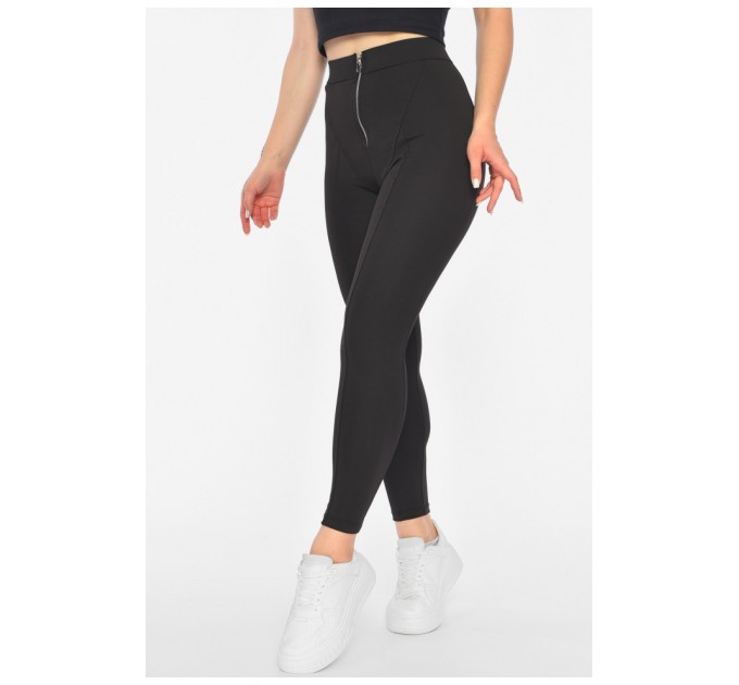Лосини жіночі однотонні чорного кольору з блискавкою 190958L