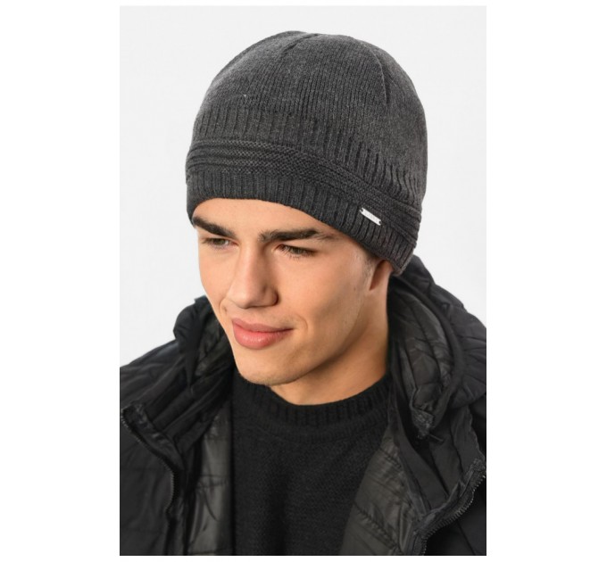 Шапка чоловіча на флісе сірого кольору 191792L