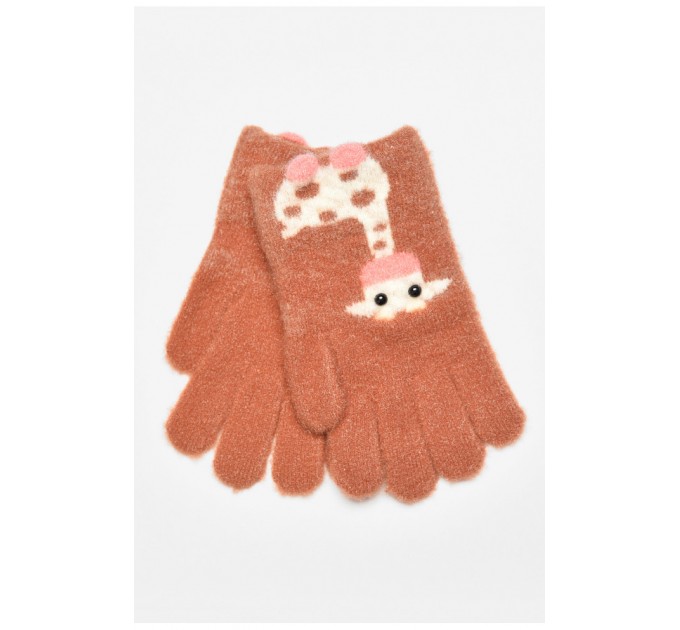 Детские перчатки с начесом коричневого цвета с рисунком 192708L