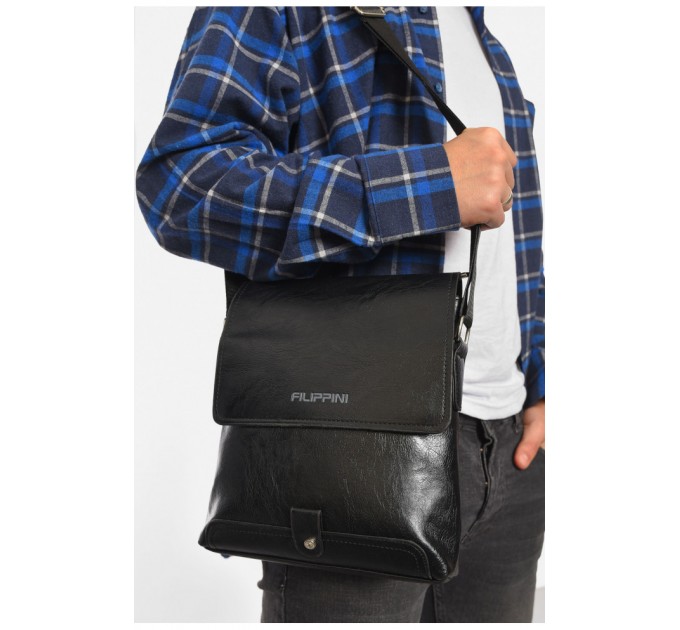 Сумка чоловіча через плече з екошкіри чорного кольору 192845L