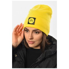 Шапка жіноча зимова на флісі однотонна жовтого кольору 193192L