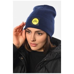 Шапка женская зимняя на флисе однотонная темно-синего цвета 193193L