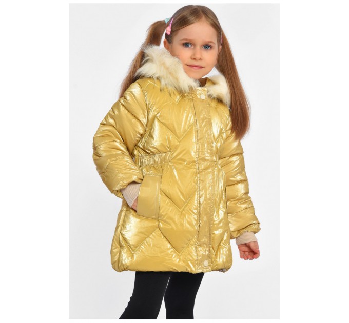 Куртка детская для девочки еврозима на искусственном меху горчичного цвета 193348L