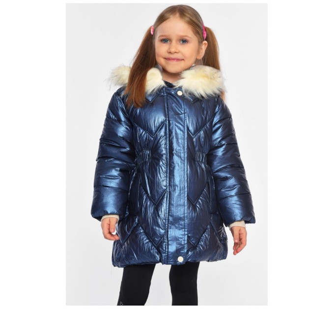 Куртка дитяча для дівчинки єврозима на штучному хутрі темно-синього кольору 193352L