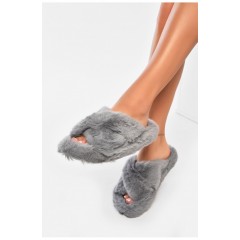 Капці домашні жіночі хутряні сірого кольору 193354L
