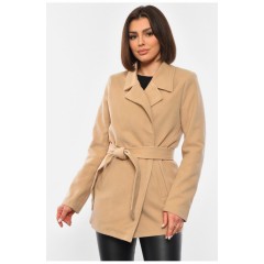 Женское пальто на запах бежевого цвета 193363L