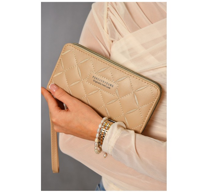 Гаманець жіночий з екошкіри бежевого кольору 193621L