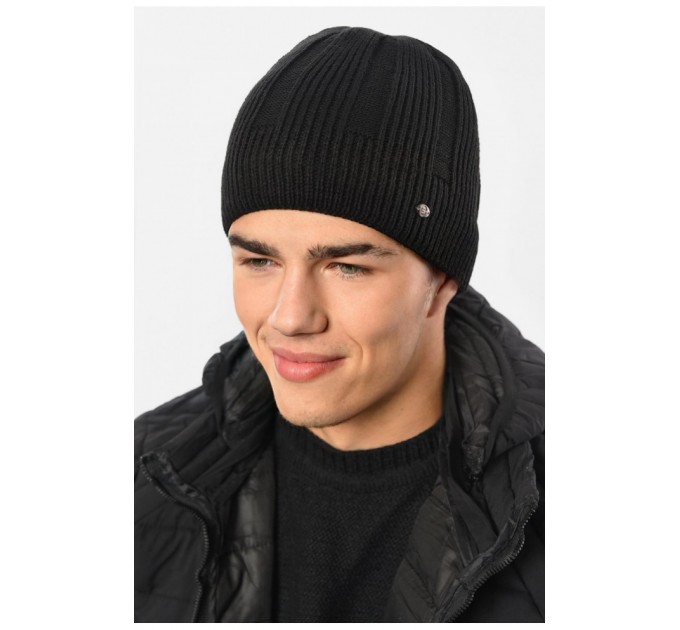 Мужская шапка на флисе черного цвета 193764L