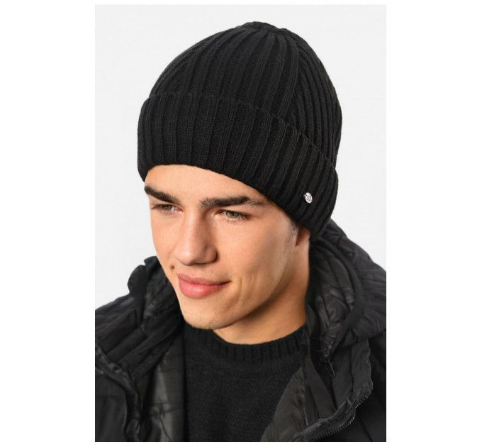 Шапка чоловіча на флісі чорного кольору 193779L