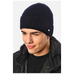 Мужская шапка на флисе темно-синего цвета 193804L