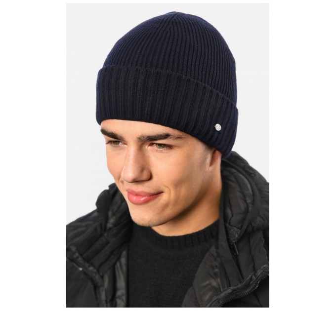 Мужская шапка на флисе темно-синего цвета 193804L