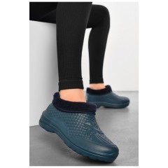 Галоши женские на меху темно-синего цвета 193842L